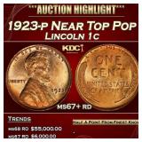 1923-p Lincoln Cent Near Top Pop 1c ms67+ rd SEGS