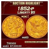 1852-p Gold Liberty Half Eagle $5 ms63 USCG