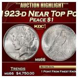 1923-d Peace Dollar Near Top Pop $1 ms66 SEGS
