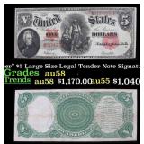 1907 $5 Large Size Legal Tender Note "WoodChopper"