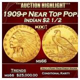 1909-p Gold Indian Quarter Eagle Near Top Pop! $2