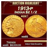 1913-p Gold Indian Quarter Eagle $2 1/2 ms65 SEGS