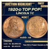 1920-d Lincoln Cent TOP POP! 1c ms66+ rb SEGS