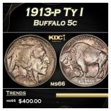 1913-p Ty I Buffalo Nickel 5c Grades ms66