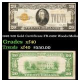 1928 $20 Gold Certificate FR-2402 Woods/Mellon Gra