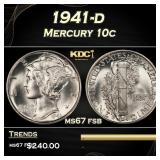 1941-d Mercury Dime 10c ms67 fsb SEGS
