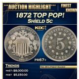1872 Proof Shield Nickel TOP POP! 5c pr67+ SEGS