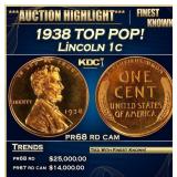 1938 Proof Lincoln Cent TOP POP! 1c pr68 rd cam SE