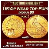 1914-p Gold Indian Half Eagle Near Top Pop! $5 ms6