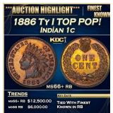 1886 Ty I Indian Cent TOP POP! 1c ms66+ rb SEGS