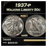 1937-p Walking Liberty Half Dollar 50c Grades ms66