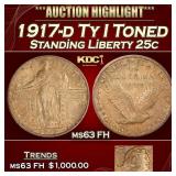 1917-d Ty I Standing Liberty Quarter Toned 25c ms6