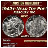 1942-p Mercury Dime Near Top Pop! 10c ms67+ fsb SE
