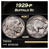 1929-p Buffalo Nickel 5c Grades ms66