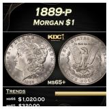 1889-p Morgan Dollar $1 Grades ms65+