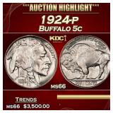 1924-p Buffalo Nickel 5c ms66 SEGS