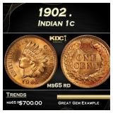 1902 Indian Cent . 1c Grades ms65 rd
