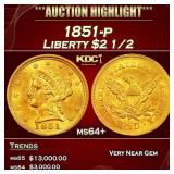 1851-p Gold Liberty Quarter Eagle $2 1/2 ms64+ SEG