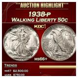 1938-p Walking Liberty Half Dollar 50c ms66+ SEGS
