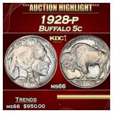 1928-p Buffalo Nickel 5c Grades ms66