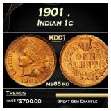 1901 Indian Cent . 1c Grades ms65 rd