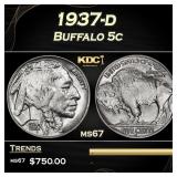1937-d Buffalo Nickel 5c ms67 SEGS