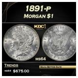 1891-p Morgan Dollar $1 Grades ms64