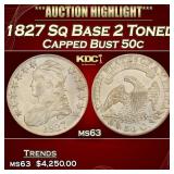 1827 Sq Base 2 Capped Bust Half Dollar Toned 50c m
