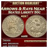 1853-p Arrows & Rays Seated Half Dollar Near Top P