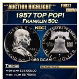 1957 Proof Franklin Half Dollar TOP POP! 50c pr69