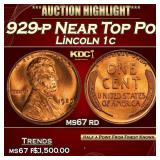 1929-p Lincoln Cent Near Top Pop! 1c ms67 rd SEGS