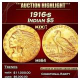 1916-s Gold Indian Half Eagle $5 ms64 USCG