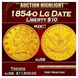 1854-o Lg Date Gold Liberty Eagle $10 au58 SEGS