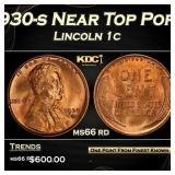1930-s Lincoln Cent Near Top Pop! 1c Grades ms66 r
