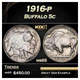 1916-p Buffalo Nickel 5c Grades ms65