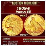 1909-s Gold Indian Half Eagle $5 ms63+ USCG