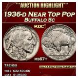 1936-d Buffalo Nickel Near Top Pop 5c ms67+ SEGS