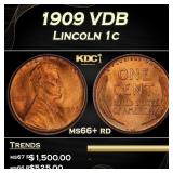 1909 VDB Lincoln Cent 1c ms66+ rd SEGS