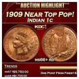 1909 Indian Cent Near Top Pop! 1c ms66+ rd SEGS