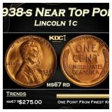 1938-s Lincoln Cent Near Top Pop 1c ms67 rd SEGS