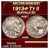 1913-p Ty II Buffalo Nickel 5c ms66 SEGS