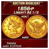 1856-p Gold Liberty Quarter Eagle $2 1/2 ms63 USCG