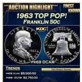 1963 Proof Franklin Half Dollar TOP POP! 50c pr69