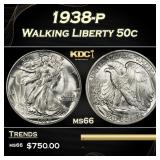 1938-p Walking Liberty Half Dollar 50c Grades ms66
