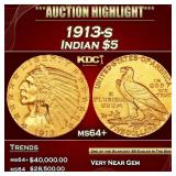 1913-s Gold Indian Half Eagle $5 ms64+ USCG