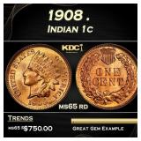 1908 Indian Cent . 1c Grades ms65 rd
