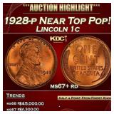 1928-p Lincoln Cent Near Top Pop! 1c ms67+ rd SEGS