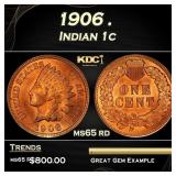 1906 Indian Cent . 1c Grades ms65 rd