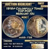 1916-p Mercury Dime Colorfully Toned TOP POP! 10c