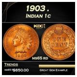 1903 Indian Cent . 1c Grades ms65 rd
